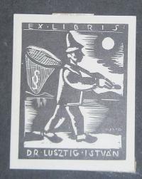 Vadász Endre: Ex libris dr. Lustig István (halász, paragrafussal hálójában)